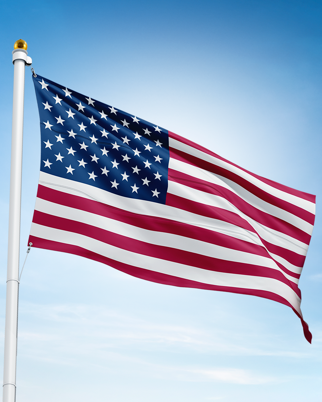 Large nylon American flag in vibrant red, white, and blue by Atlantic Flag and Pole Inc, available in multiple sizes.