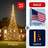 Thumbnail for LED Christmas tree kit with warm white lights on 25' black bronze flag pole by Atlantic Flagpole.