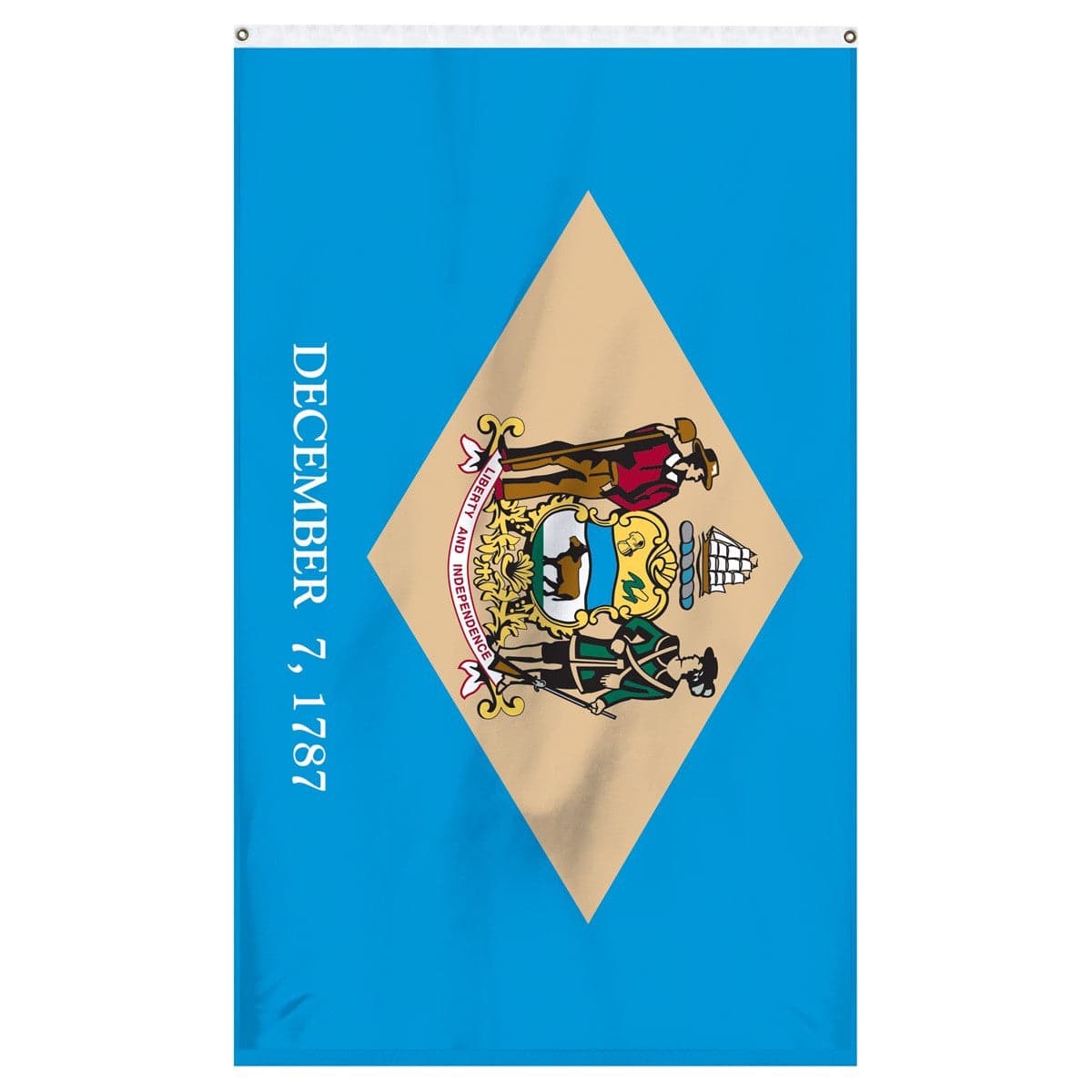 Delaware State Flag 3x5 in durable nylon, colonial blue with brass grommets, made in the USA by Atlantic Flag & Pole Inc.