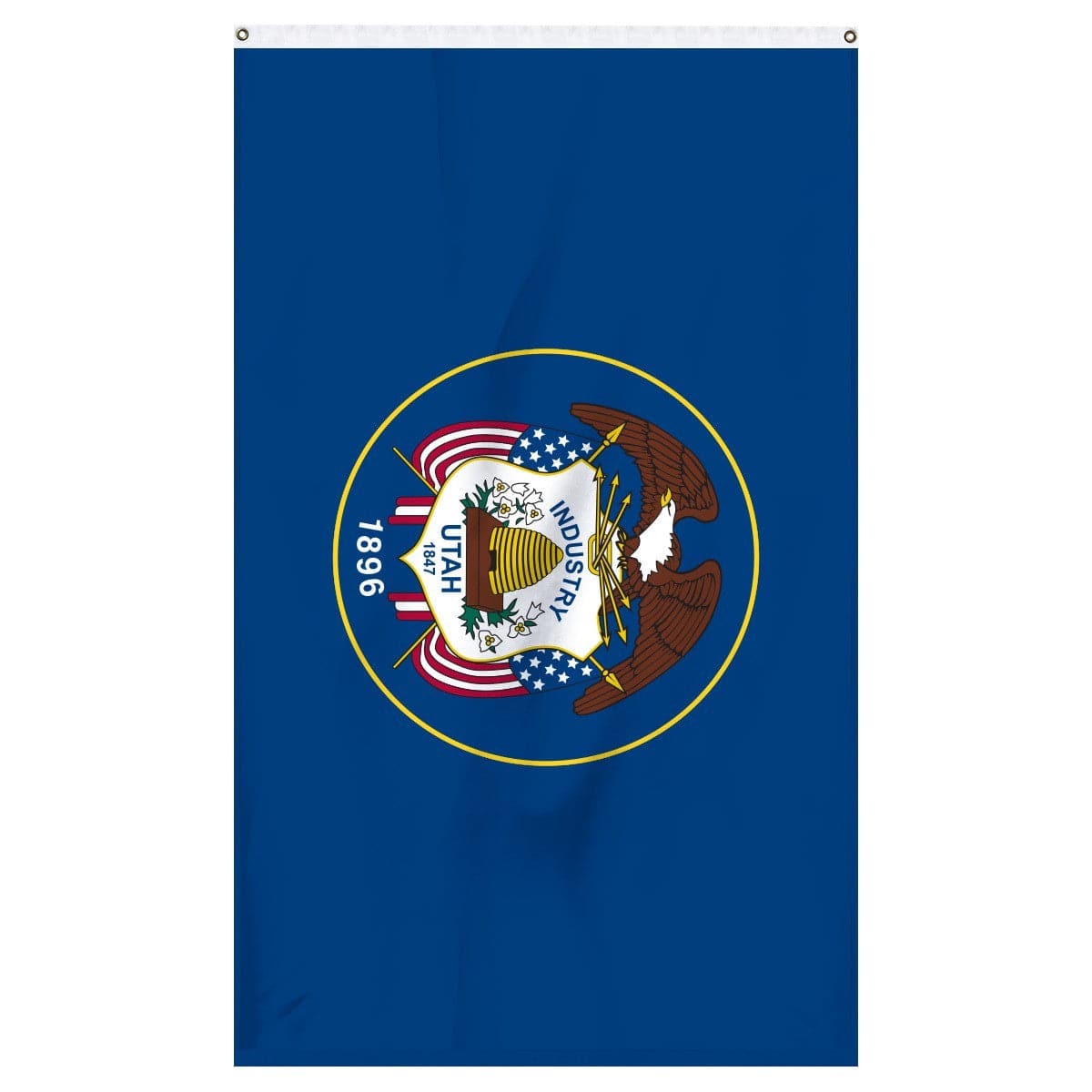 Utah State Flag by Atlantic Flag & Pole Inc., vibrant blue with state emblem and gold accents.