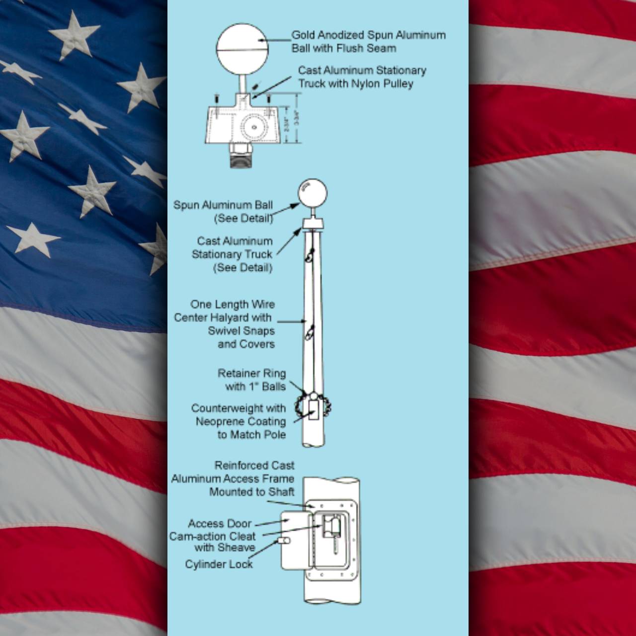 Vanguard Series Aluminum Flagpole With Internal Halyard 20X5 Flagpoles Internal Halyards