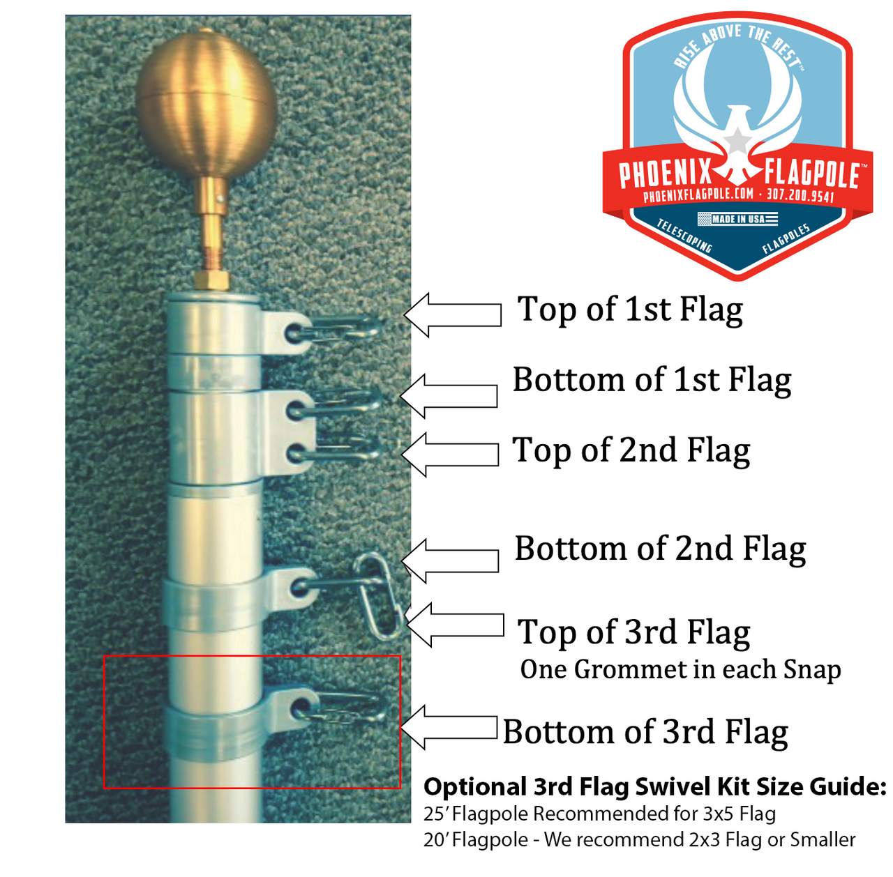 Fly Third Flag Attachment Set For Telescoping Flagpoles