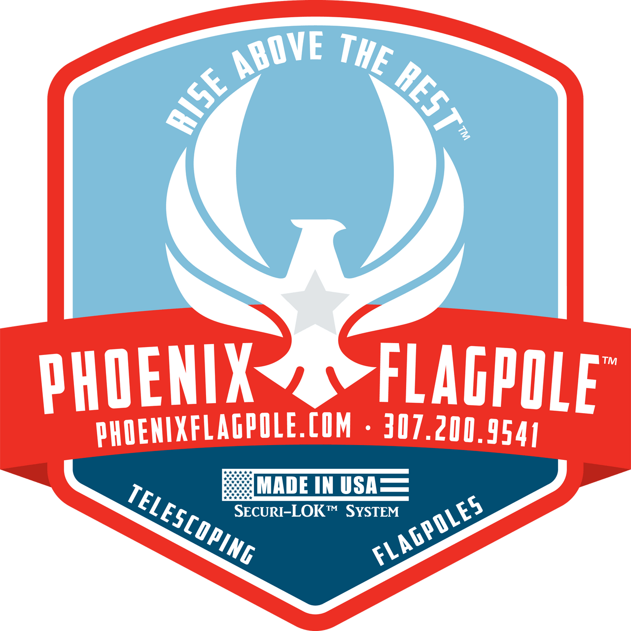 Phoenix Telescoping Flagpole with Free American Flag, Securi-Shur Anti-Theft Locking Clamp, and Lifetime Anti-Theft Guarantee