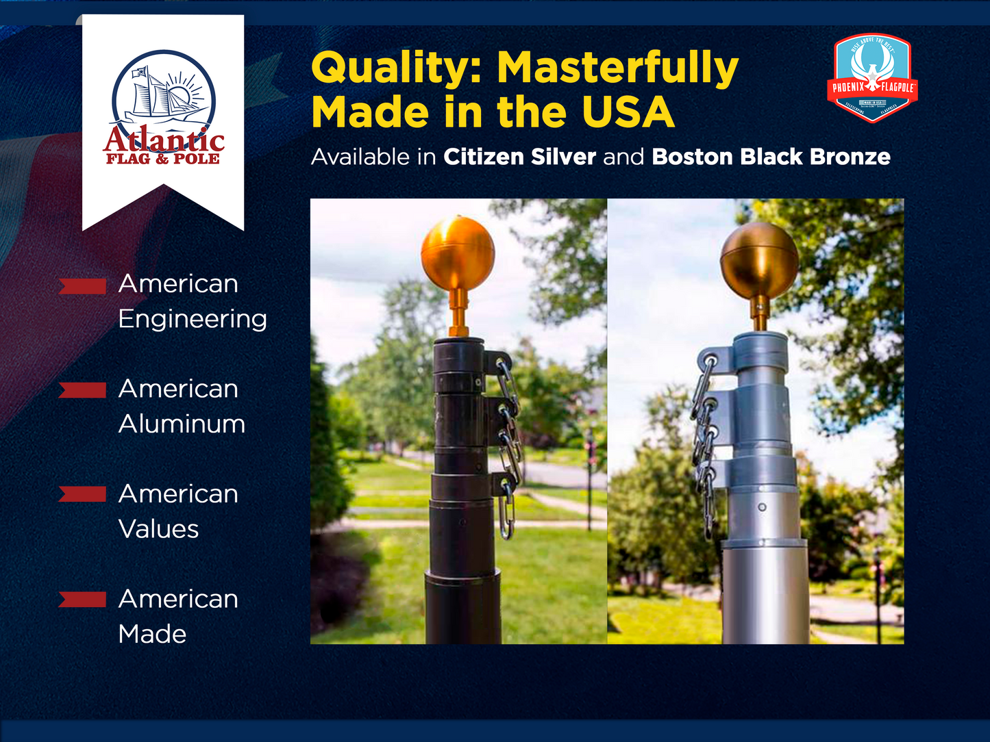 Atlantic Flagpole 15' telescoping flagpole in silver with Veteran's Day flag bundle