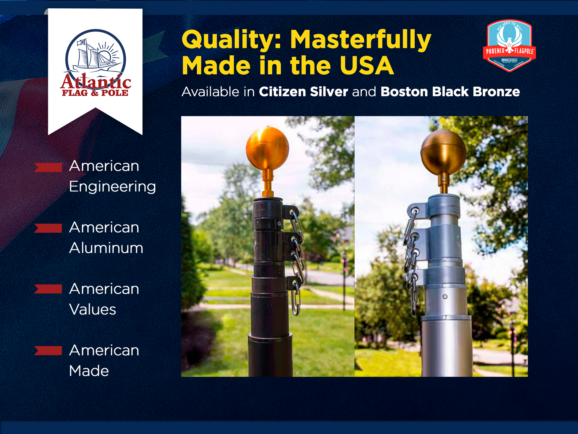 Atlantic Flagpole 15' telescoping flagpole in silver with Veteran's Day flag bundle