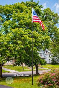 Thumbnail for Phoenix telescoping flagpole in silver with American flag, Securi-Shur anti-theft clamp, and Atlantic Flag and Pole branding