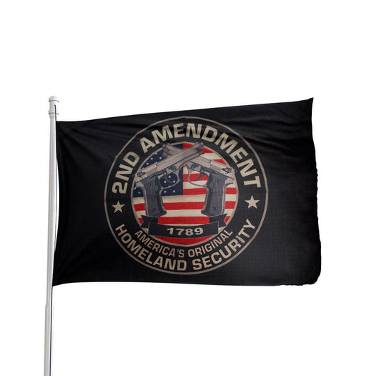 3x5 polyester flag featuring the Second Amendment design, by Flag Source, in red, white, and blue colors