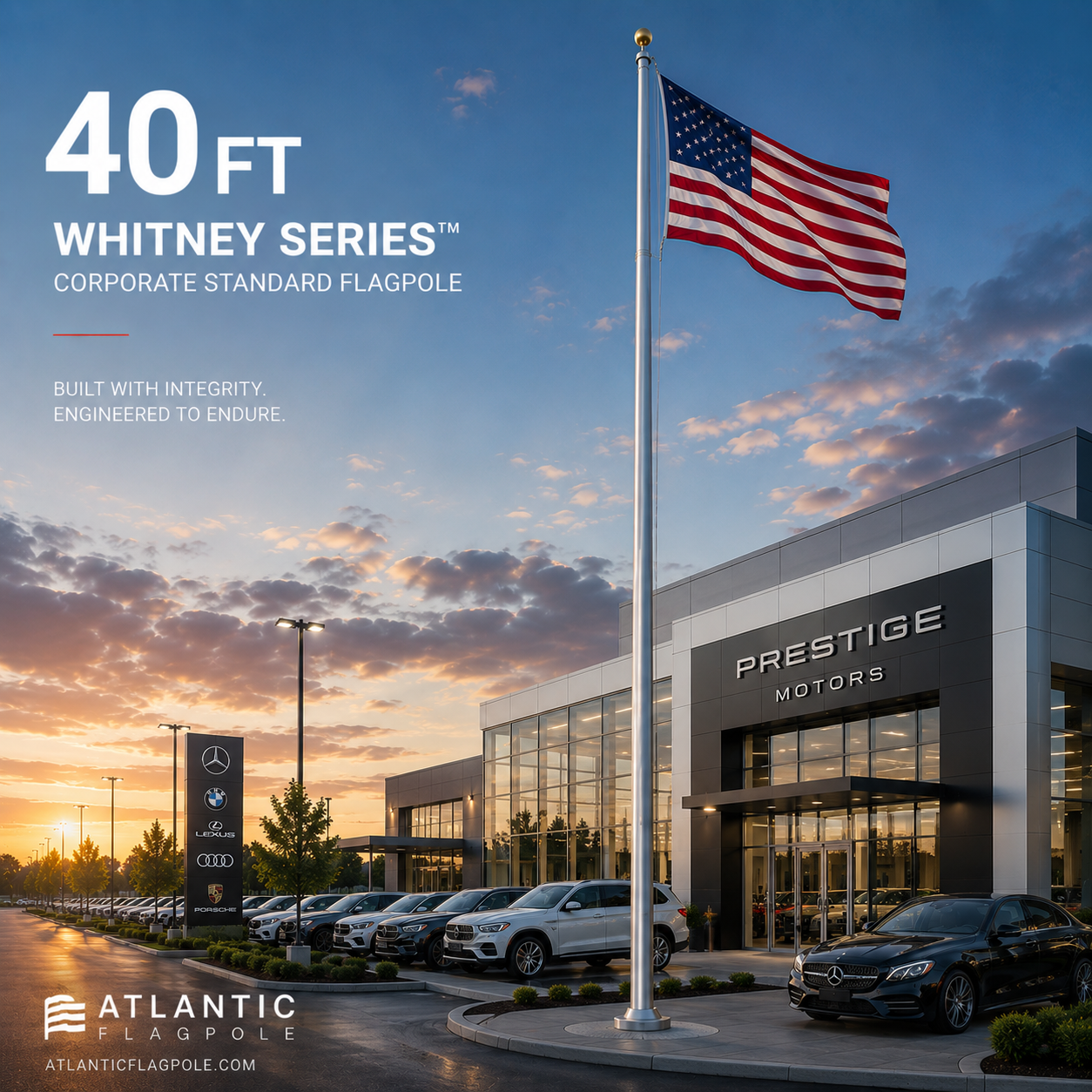 40ft Rainier Series heavy commercial aluminum flagpole — Atlantic Flag & Pole American-made