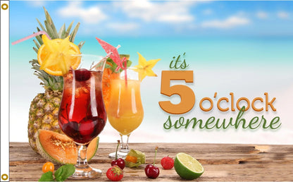 It's 5 O'Clock Somewhere Flag 3x5 Tropical Cocktail Design — Atlantic Flag & Pole