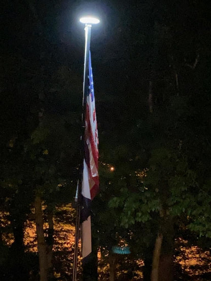 Atlantic Flagpole TelePatriot 600 Series Solar Light, 600 lumens, gray ABS material, IP65 waterproof design.