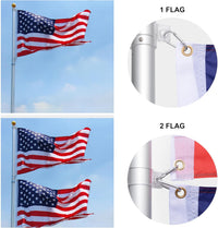 Thumbnail for Heavy duty silver flagpole for American flag display with dual flag options and sturdy construction by Atlantic Flagpole.