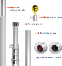 Thumbnail for Heavy-duty silver flag display pole by Atlantic Flagpole with gold ball finial, rotating lock, and stability sleeve.