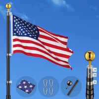 Thumbnail for Heavy-duty black flagpole with American flag, gold finial, and stainless steel hardware by Atlantic Flagpole.