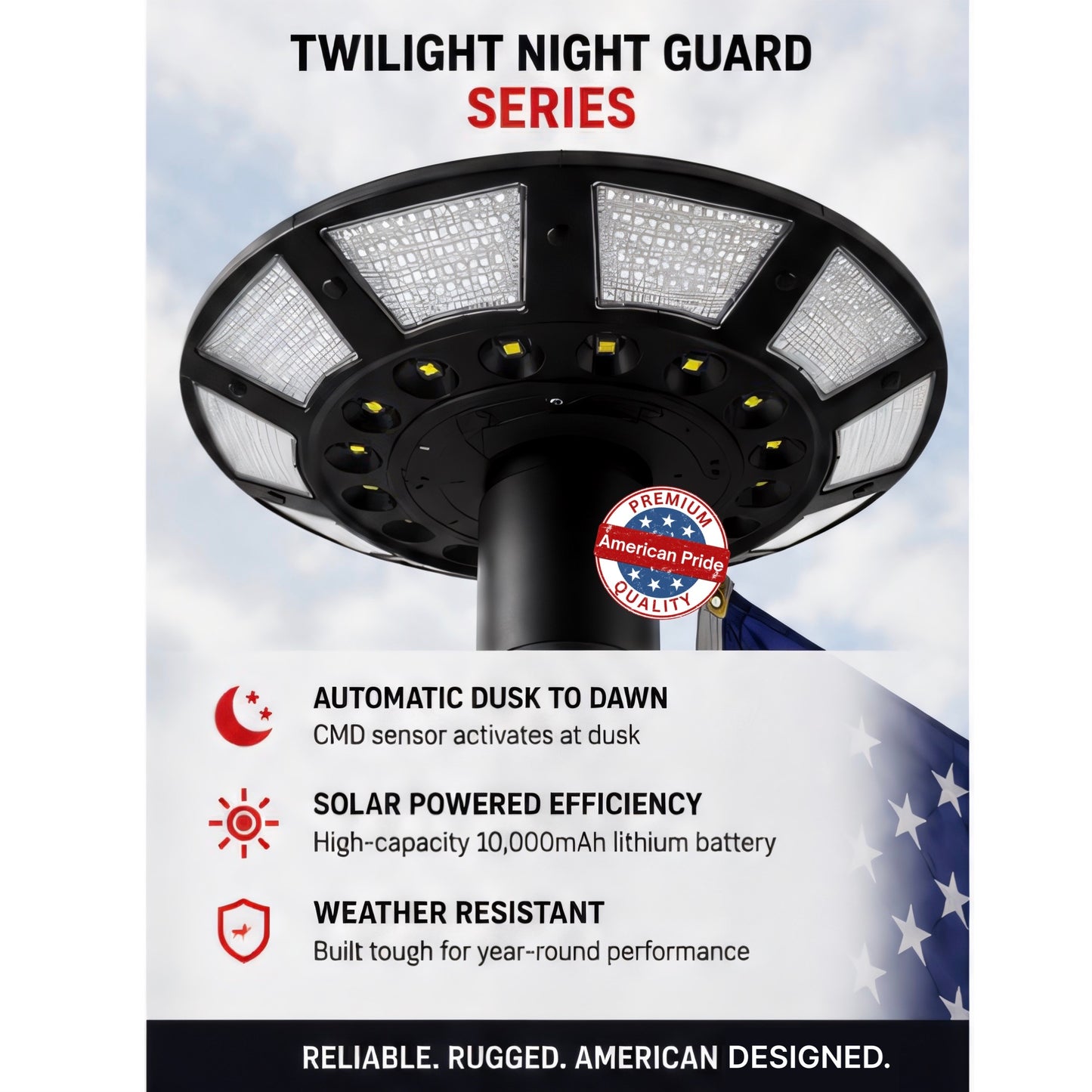 2200 Lumen Solar Flagpole Light | TelePatriot Phoenix LED System