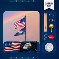 Thumbnail for 20' black bronze flagpole kit with American flag, eagle flag, and solar light from Atlantic Flagpole