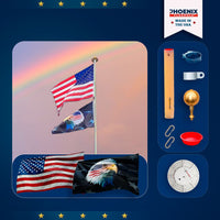 Thumbnail for 20' black bronze flagpole kit with American and eagle flags, solar light attachment, by Atlantic Flagpole