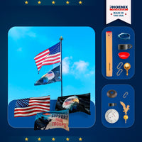 Thumbnail for Presidential flagpole bundle featuring American flags, eagle flag, gold eagle ornament, and solar light
