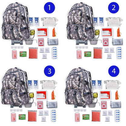 Blue 72-hour survival kit for four with essential emergency supplies