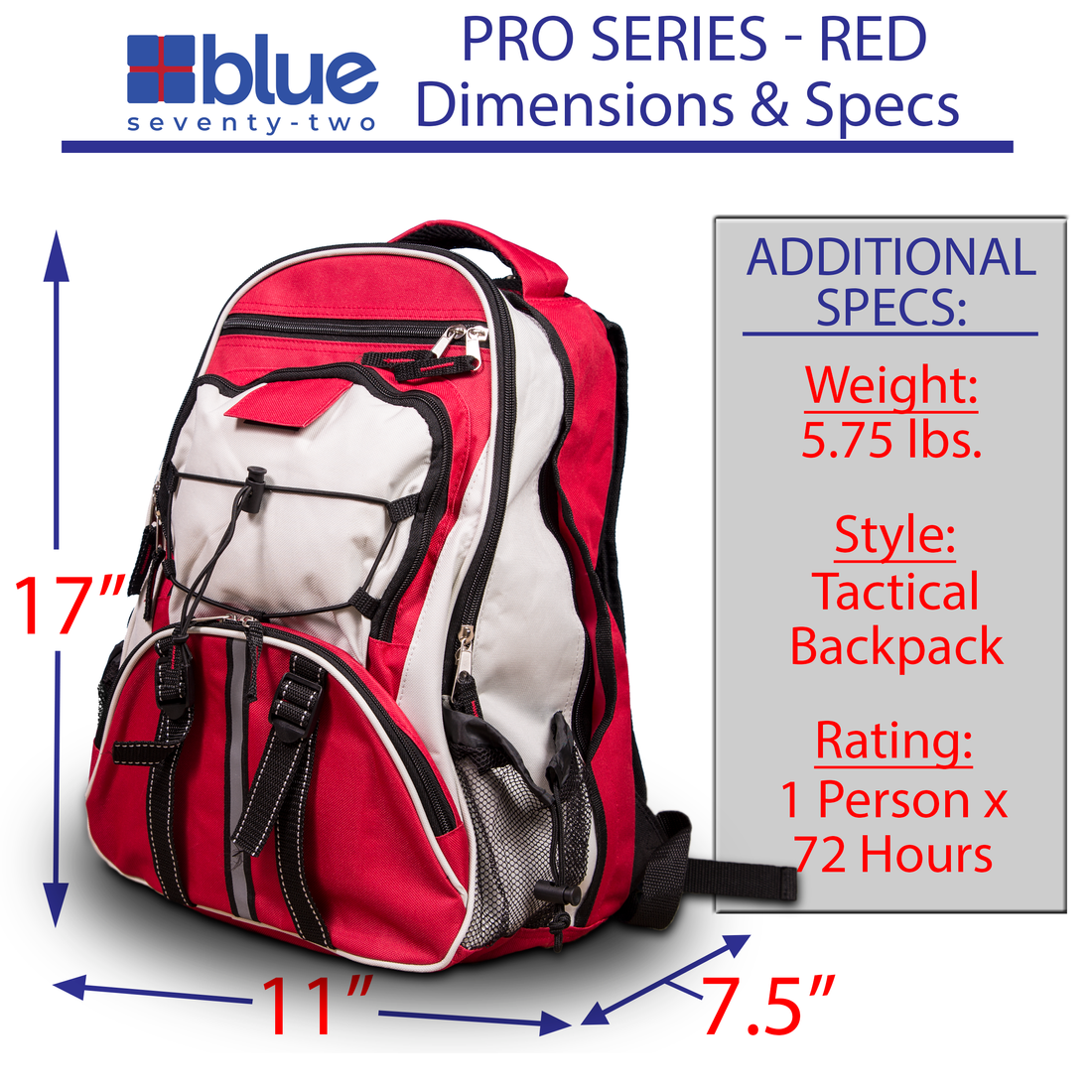 Blue 72-hour survival kit for 4 people, emergency supplies in durable backpack, by Blue Coolers.