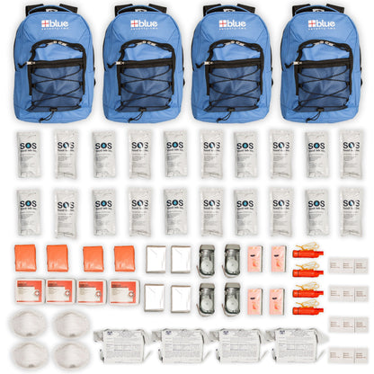 Blue 72-hour emergency kit for 4 people with survival essentials, branded by Blue Coolers