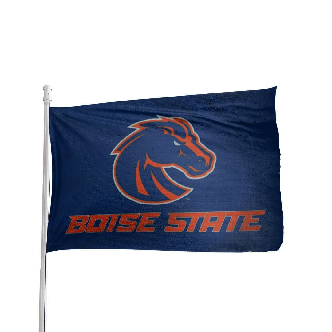Boise State Broncos 3x5 premium deluxe flag in blue and orange, featuring team logo by Atlantic Flag & Pole Inc.
