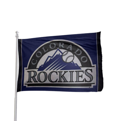 Colorado Rockies 3x5 polyester flag in team colors with official MLB logo by Atlantic Flag & Pole Inc.