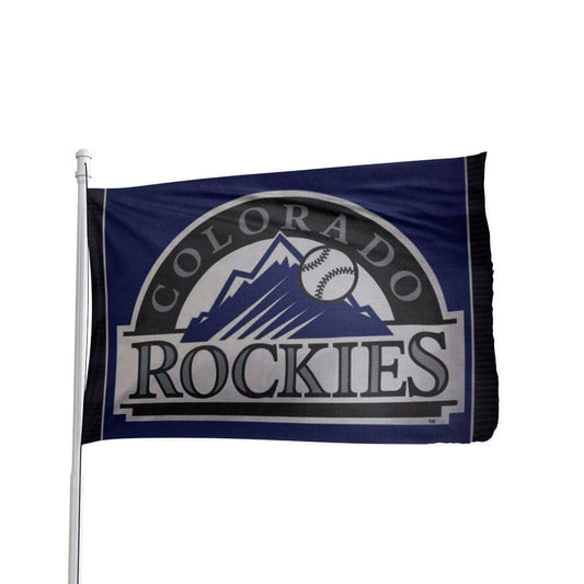 Colorado Rockies 3x5 polyester flag in team colors with official MLB logo by Atlantic Flag & Pole Inc.