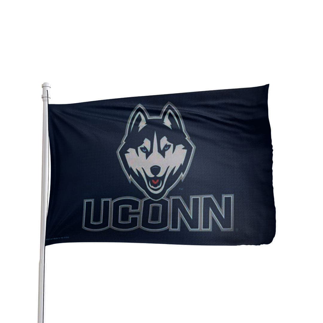 Connecticut Huskies 3x5 polyester flag in team colors, featuring official NCAA logo by Atlantic Flag & Pole Inc.