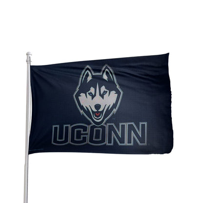 Connecticut Huskies 3x5 polyester flag in team colors, featuring official NCAA logo by Atlantic Flag & Pole Inc.