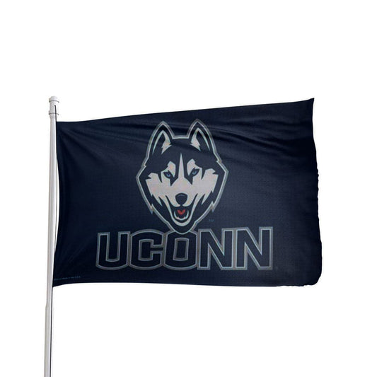 Connecticut Huskies 3x5 polyester flag in team colors, featuring official NCAA logo by Atlantic Flag & Pole Inc.