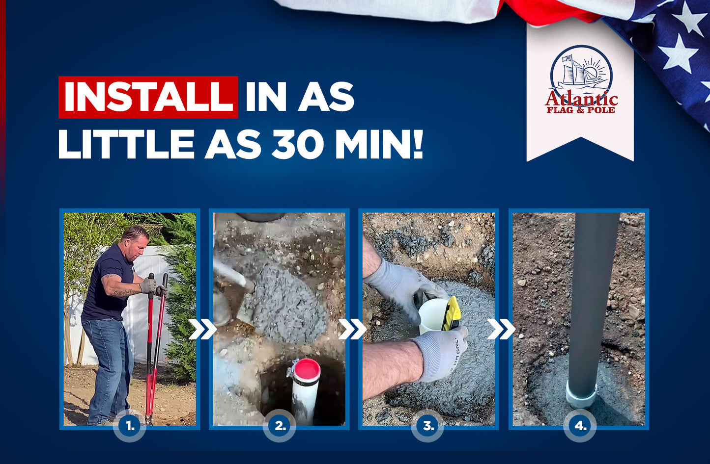 15' silver telescoping flagpole kit with accessories, ideal for Veteran's Day, from Atlantic Flagpole