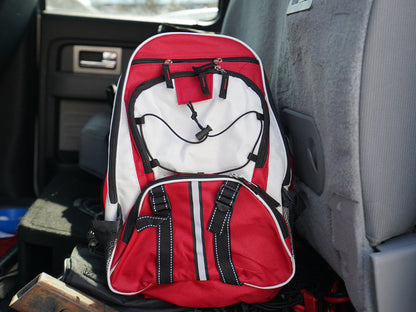 Blue 72-hour survival kit for four people, featuring durable backpack and essential emergency supplies