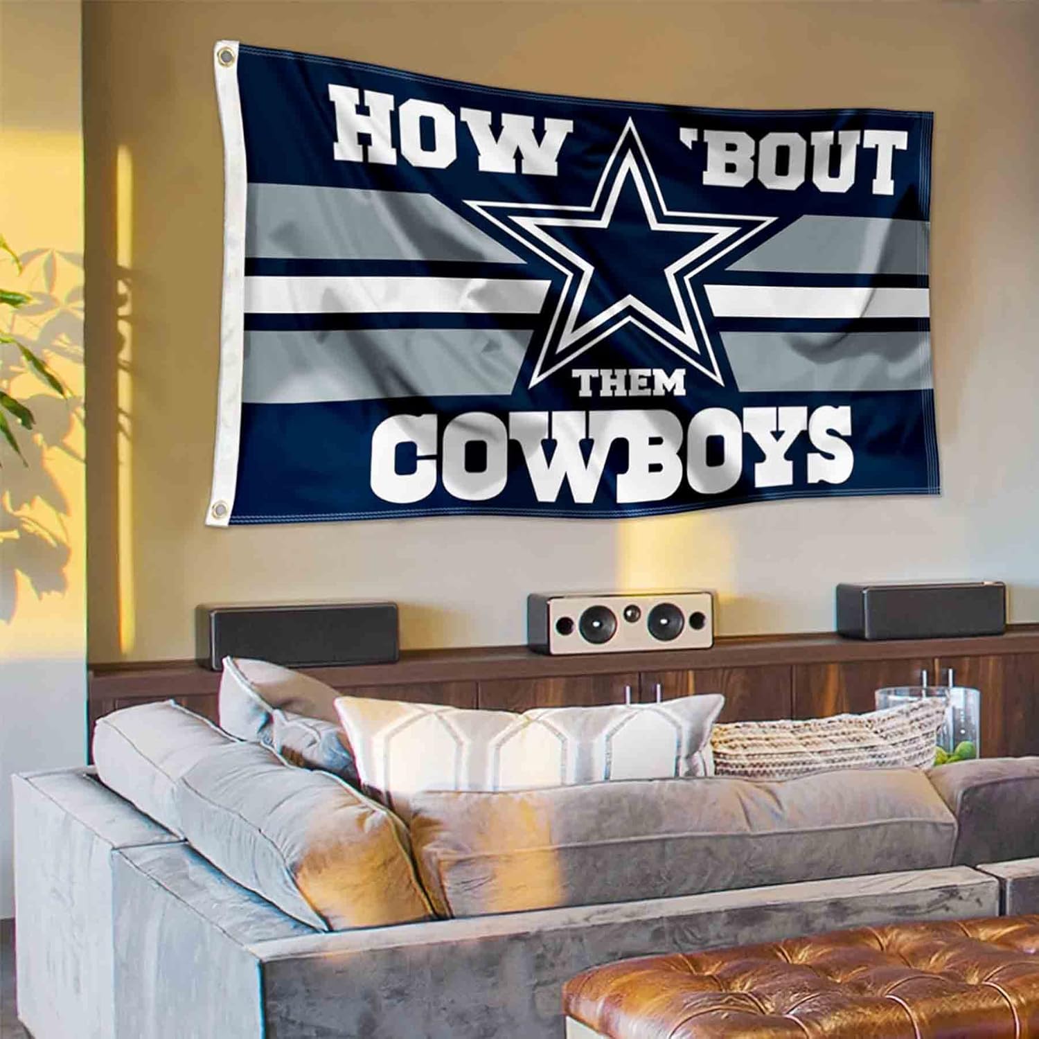 Durable nylon Dallas Cowboys flag, 3x5 feet, featuring official team logo and blue, silver, and white colors