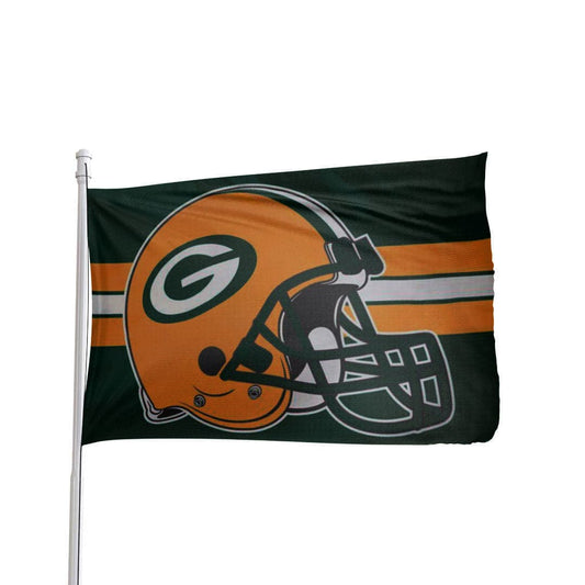 Green and gold Green Bay Packers flag by Atlantic Flag & Pole Inc., featuring the team logo and vibrant colors.