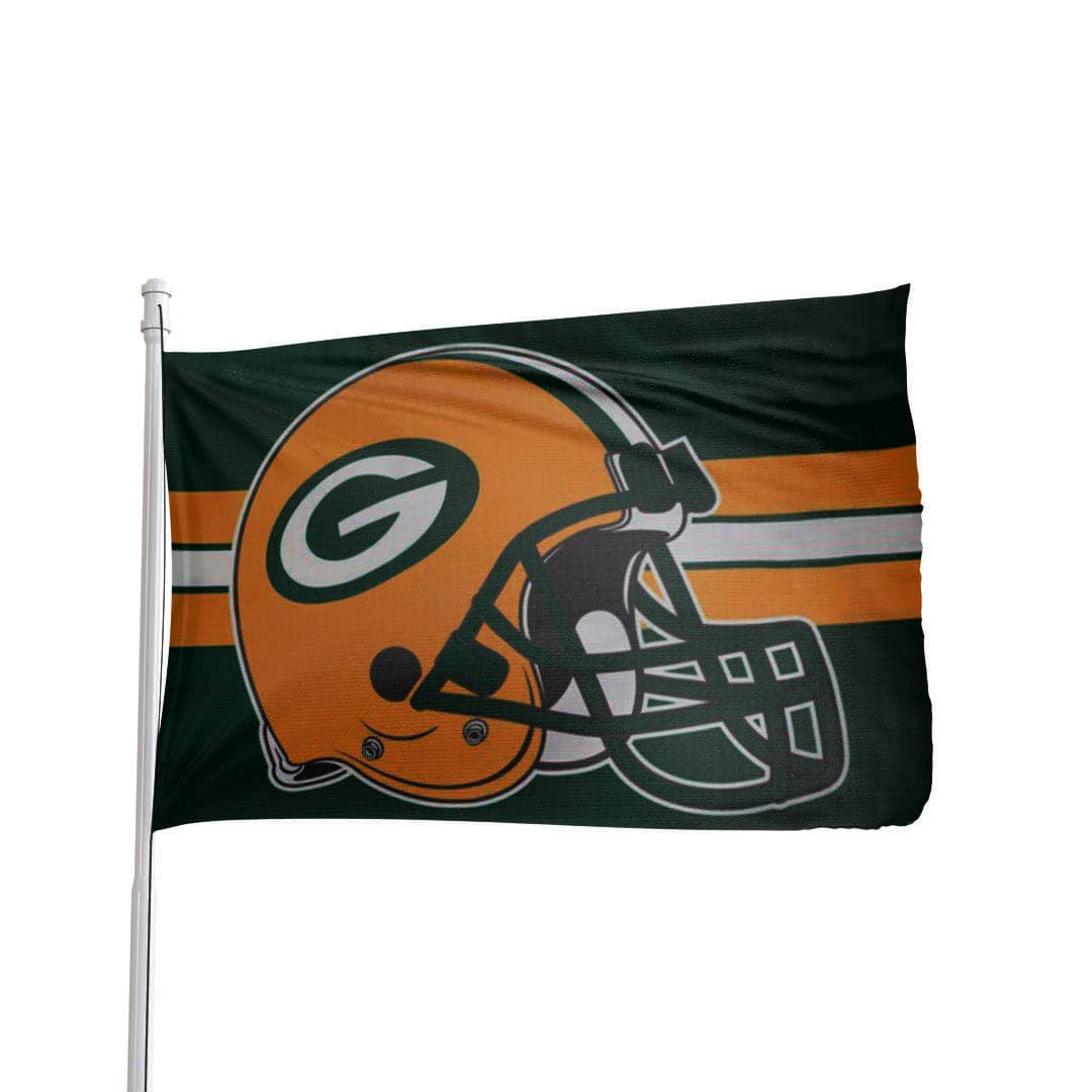 Green and gold Green Bay Packers flag by Atlantic Flag & Pole Inc., featuring the team logo and vibrant colors.