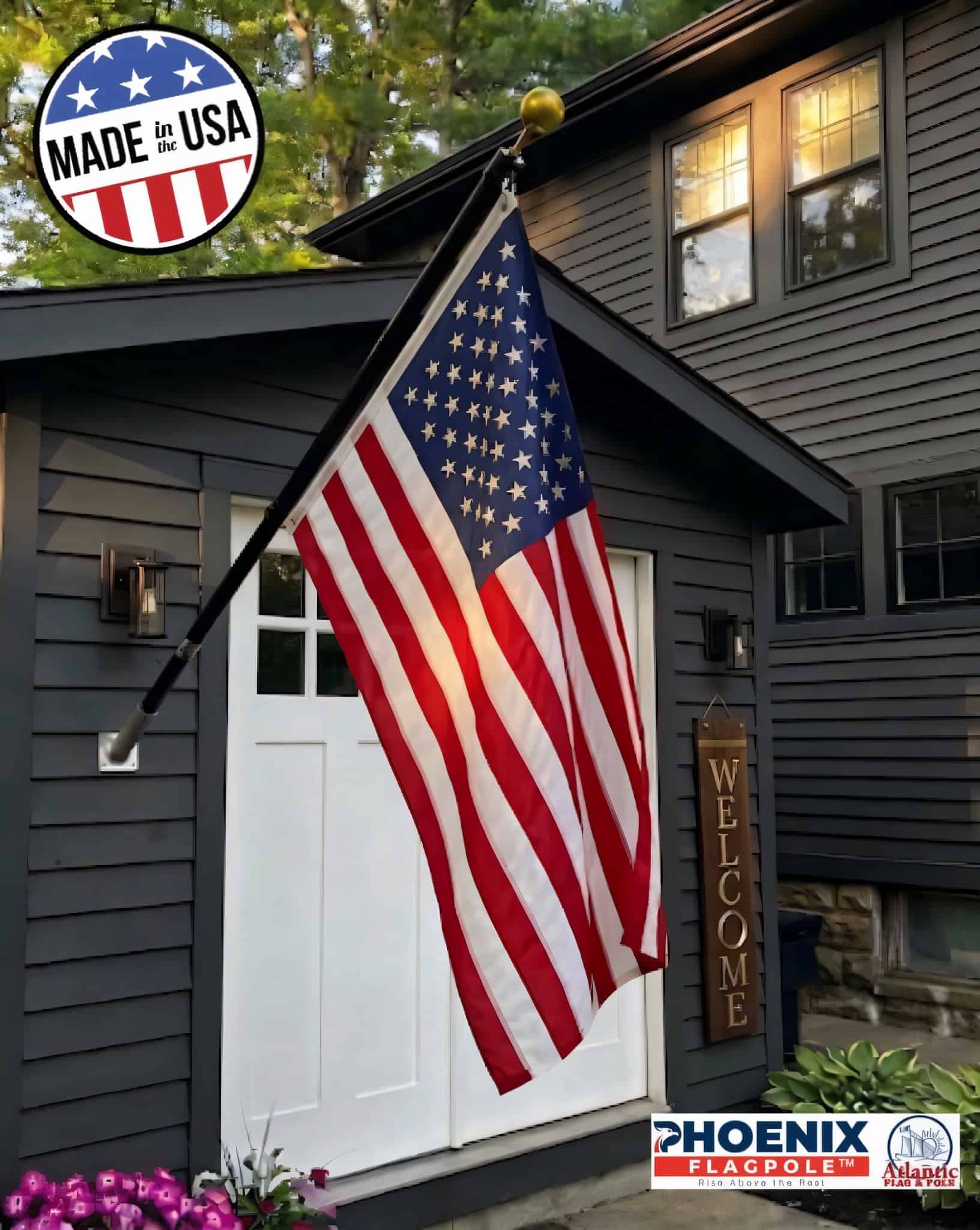 Phoenix 6FT Commercial Aluminum Outrigger Flag Pole Set USA Flag - American-made flagpole accessory by Atlantic Flag & Pole