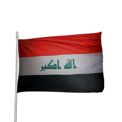 Atlantic Flag & Pole Inc. Iraq flag with red, white, and black stripes featuring the national emblem.