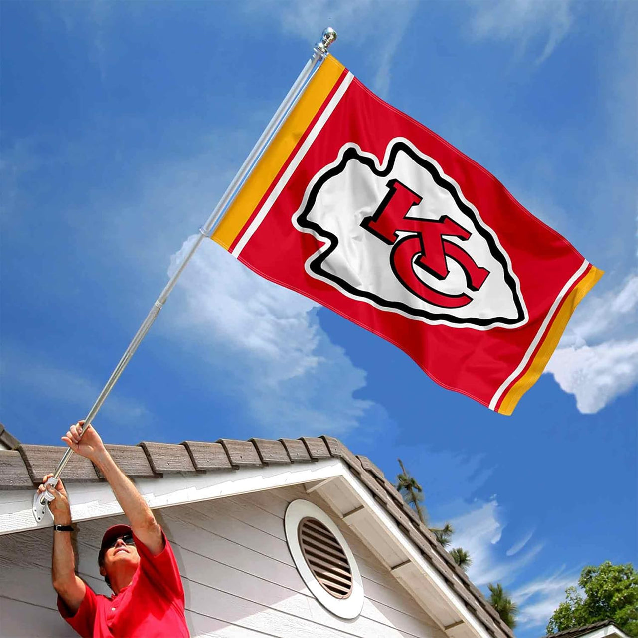 Red Kansas City Chiefs flag with bold team logo, by Atlantic Flag & Pole Inc.