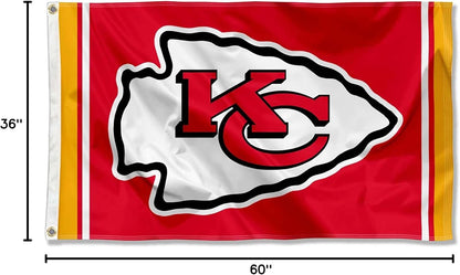 Red Kansas City Chiefs flag featuring logo on durable fabric by Atlantic Flag & Pole Inc.