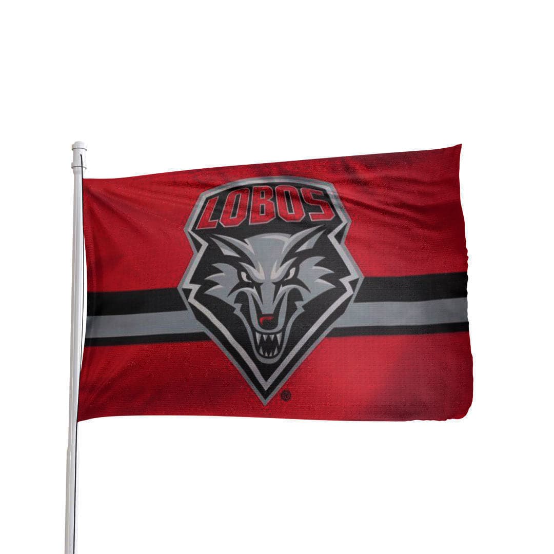 New Mexico Lobos 3x5 flag featuring brass grommets, officially licensed NCAA design by Atlantic Flag & Pole Inc.