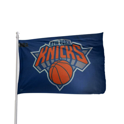 New York Knicks 3x5 durable fabric flag featuring team colors and logo, by Atlantic Flag & Pole Inc.
