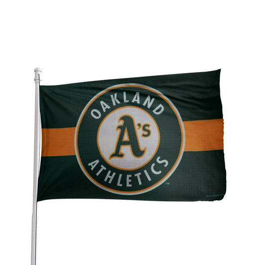 Oakland A's officially licensed 3x5 polyester flag in green and gold, showcasing team logo and vibrant colors.