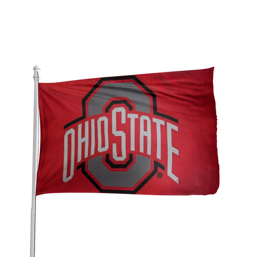 Ohio State Buckeyes 3x5 polyester flag with vibrant colors, officially licensed by Atlantic Flag & Pole Inc.