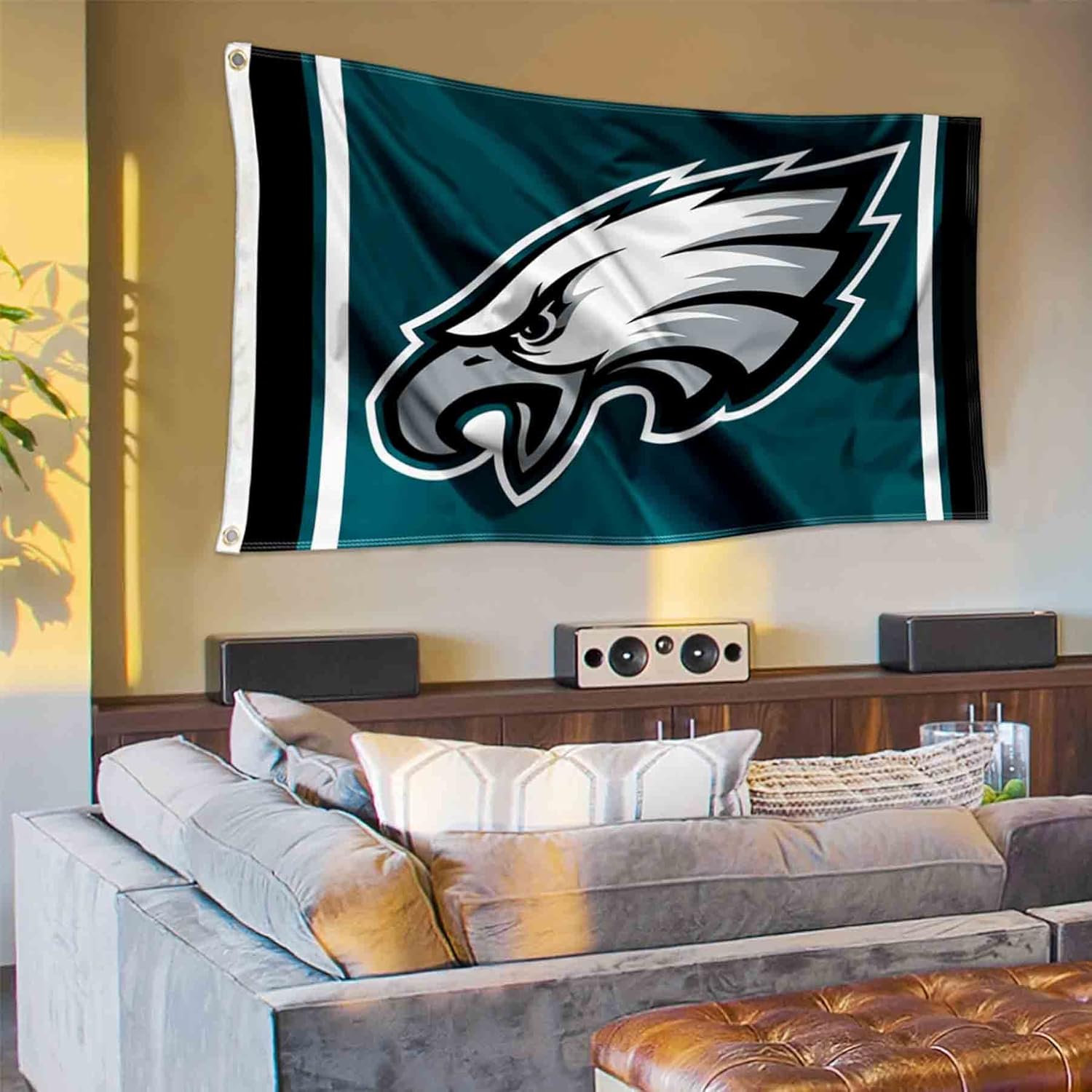 Philadelphia Eagles flag by Atlantic Flag & Pole Inc., featuring NFL logo and vibrant green and white colors.
