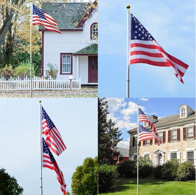 20-foot silver aluminum telescoping flagpole by Atlantic Flagpole with adjustable height.