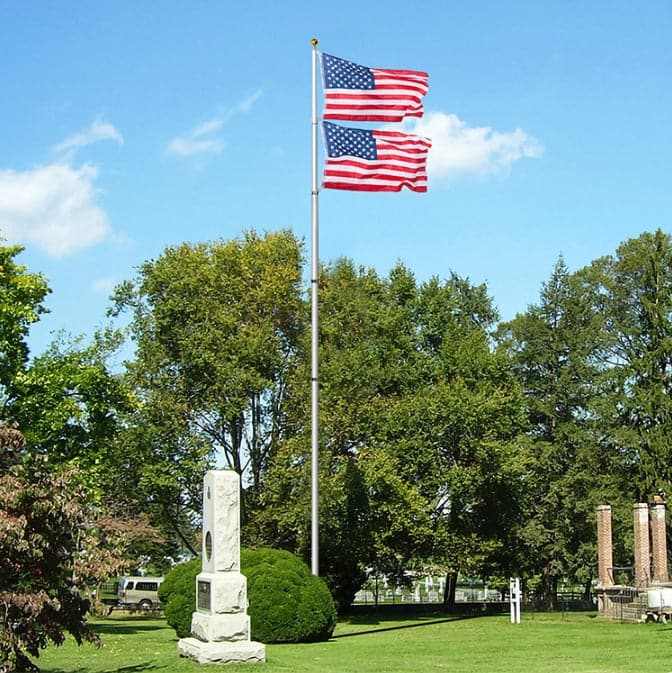 20-foot silver aluminum telescoping flagpole by Atlantic Flagpole with internal halyard system