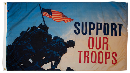 Support our troops flag with soldiers front
