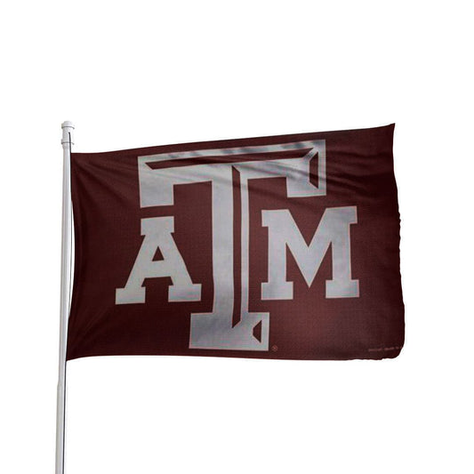 Premium quad-stitched Texas A&M Aggies 3x5 flag in maroon and white, by Atlantic Flag & Pole Inc.