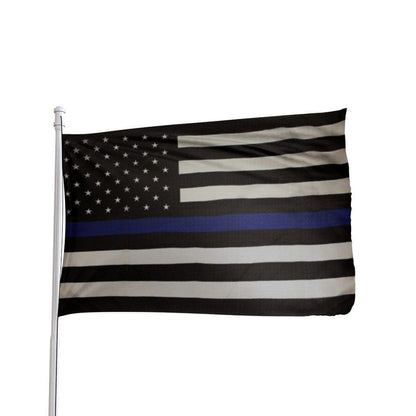 Thin Blue Line American Flag by Atlantic Flag & Pole Inc., featuring blue stripe on black and white background.
