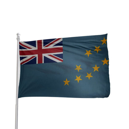 Tuvalu national flag with vibrant blue background and yellow stars, by Atlantic Flag & Pole Inc.